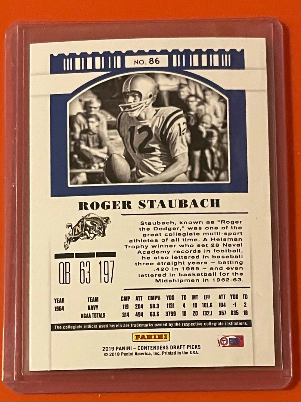 Roger Staubach #86 2019 Panini Contenders Draft Picks Football Trading Card
